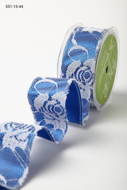 May Art Lace Ribbon - White Lace on Blue Ribbon - 1.5-in x 10 Yards STUNNING!
