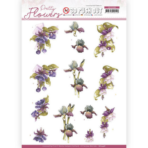 Precious Marieke - Pretty Flowers - Purple Flowers PUSH OUT SB10498 Paper Tole 3-D Decoupage