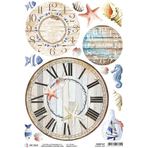 Ciao Bella Papercrafting Rice Paper Summer Time - Beach Clocks