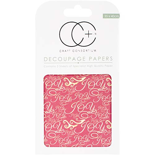 Craft Consortium Joy Red Decoupage Papers (3/Pack), 13.75" x 15.75"