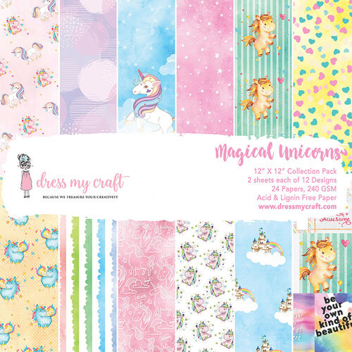 Dress My Craft 12"x 12" Collection Pack- 24 sheets Magical Unicorns