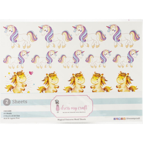Dress My Craft Magical Unicorns Motif Sheets- 2, A4 sheets- 49 Motifs