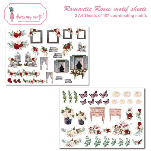 Dress My Craft Romantic Roses Motif Sheets- 2, A4 sheets- 61 Motifs