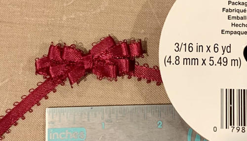 Offray Satin - 3/16" x 6yd Ribbon - WINE FEATHERED EDGE