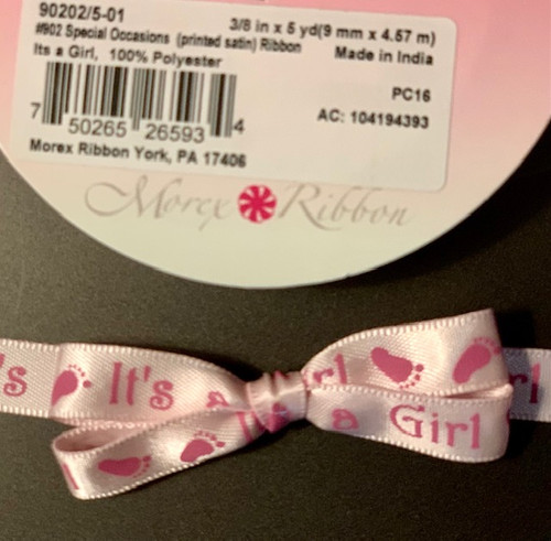 Morex 902 Pink Satin Printed Special Occasion - It's a Girl 3/8in 5yards