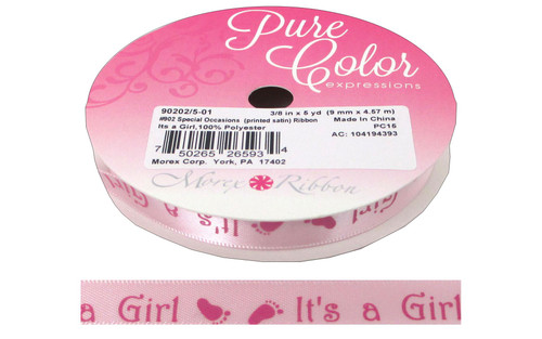 Morex 902 Pink Satin Printed Special Occasion - It's a Girl 3/8in 5yards