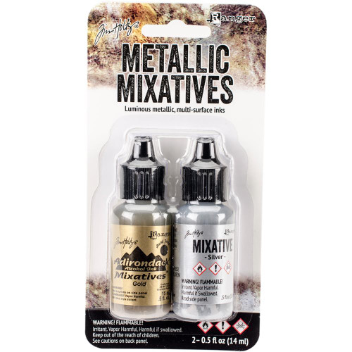 Ranger Tim Holtz Alcohol Ink Metallic Mixatives .5oz 2/Pkg- Gold & Silver