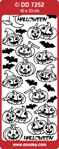 DOODEY DD7252 BLACK Halloween Pumpkins Peel Stickers One 9x4 Sheet