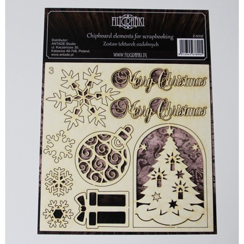 Filigranki Laser Cut Decorative Chipboards for Handicraft- 9 pc Christmas Set