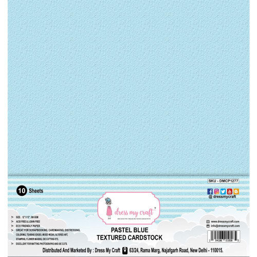 Dress My Craft Textured Cardstock Pastel Blue 300gsm 12"X12" 10/Pkg