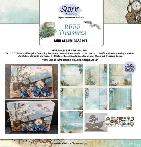 3Quarter Designs Paper & Chipboard Collections- Mini Album Base Kit- Reef Treasures