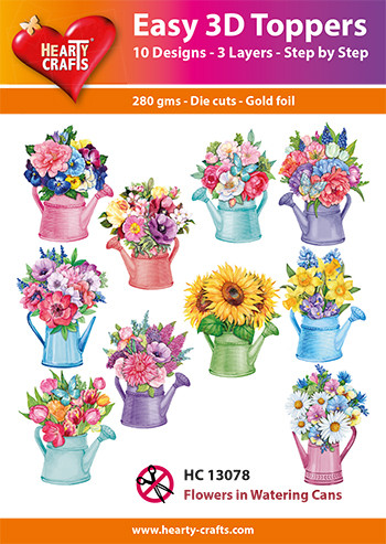 Hearty Crafts- Easy 3D Toppers Flowers in Watering Cans- 10 designs