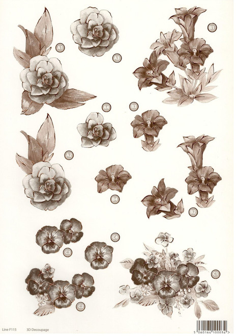 Copper Foil Accented flowers 3-D pushouts F115