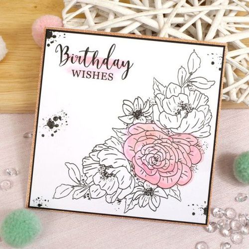 Hunkydory Crafts for The Love of Stamps- Paintdrop Posies- Peony Wishes A5 Stamps Set- FTLS846