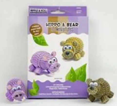 Quilled Creations Hippo and Bear 3D Miniatures Ripple and Roll Corrugated Cardstock Quilling Kit