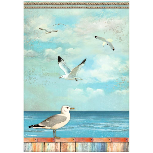 Stamperia A4 Decoupage Rice Paper - Blue Dream- Seagulls