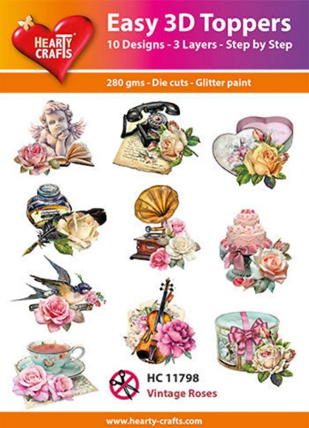 Hearty Crafts- Easy 3D Toppers- 10 designs- Vintage Roses