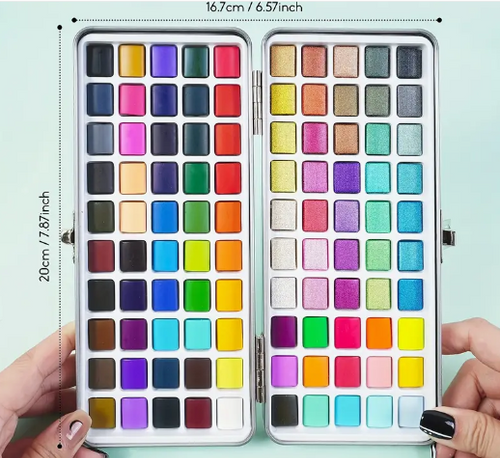 Watercolor Palette 100 Colors, metallic regular florescent and macaron colors