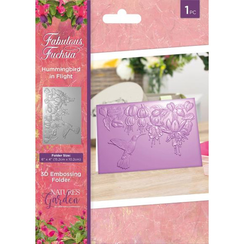 Crafter's Companion Nature's Garden- Fabulous Fuchsia- Hummingbird in Flight 6"x4" Embossing Folder