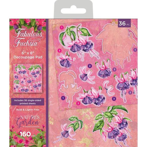 Crafter's Companion Nature's Garden- Fabulous Fuchsia- 6"x6" Decoupage Pad