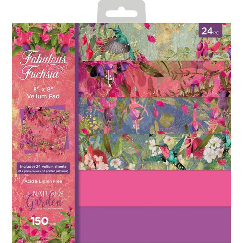 Crafter's Companion - Nature's Garden- 8"X8" Vellum Pad- Fabulous Fuchsia- 24 pc- 150 gsm