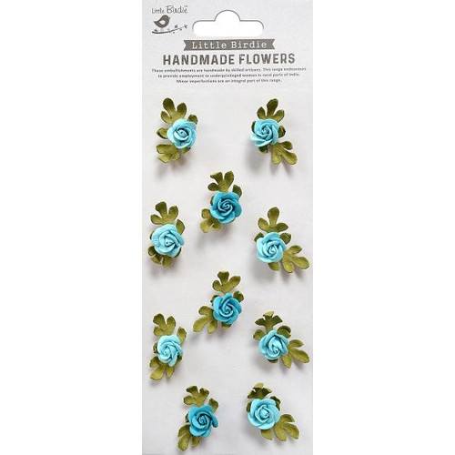 Little Birdie Crafts- Handmade Flowers- Petite Rose- Songs of the Sea 10pc