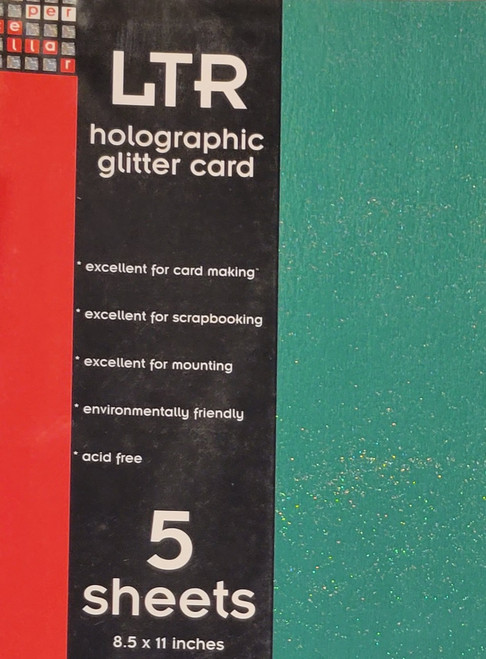 PaperCellar LTR Holographic glitter Green 90 GSM, 5 Sheets 8.5x11