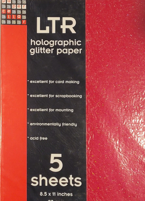 PaperCellar LTR Holographic glitter red 250 GSM, 5 Sheets 8.5x11