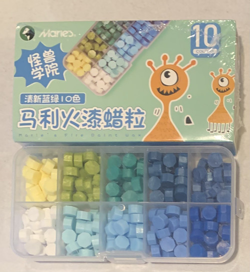 Sealing Wax Pellets in 10-Grid Storage box Blues and Greens