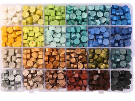 Sealing Wax 24-Grid Box Octagon Shape Fresh Blue Green Wax Beads