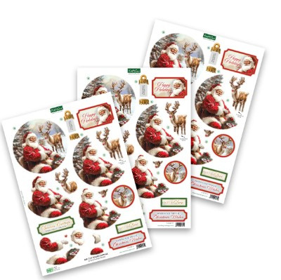 Katy Sue Design- Die Cut Decoupage- Santa & Rudolph Bauble (Set of 3)