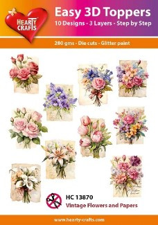 Hearty Crafts- Easy 3D Toppers Vintage Flowers and Papers- 10 designs