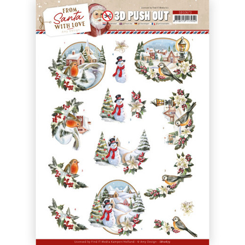 Find It Trading- Amy Designs- 3D Push Out Sheet- From Santa With Love- Snowman SB10673