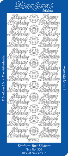 Starform Outline N300 Black Happy Birthday w/Flowers Stickers