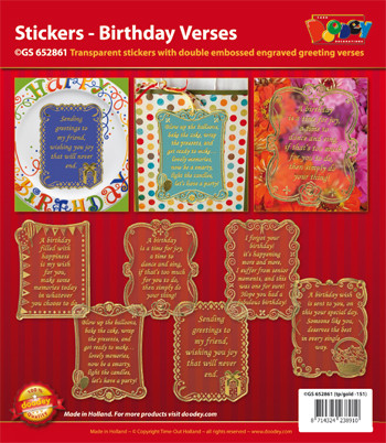 VERSES Silver N61 Birthday GS625861 Peel Stickers One Sheet with 6 Stickers