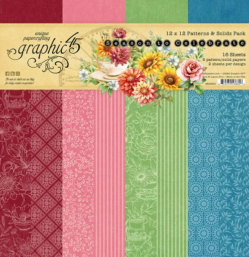 Graphic 45 12x12 Patterns & Solids Pack- Season to Celebrate