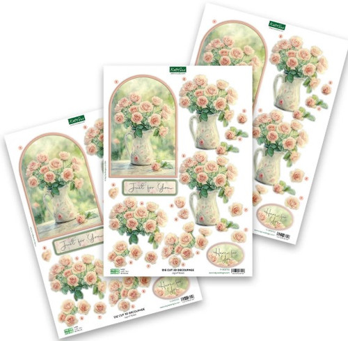 Katy Sue Design- Die Cut 3D Decoupage- Jug of Roses (Set of 3)