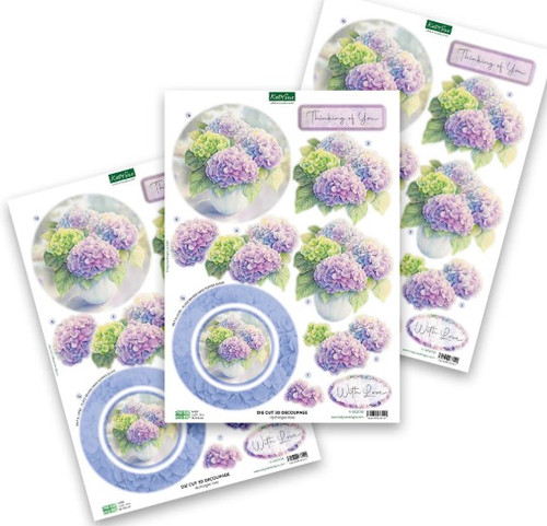 Katy Sue Design- Die Cut 3D Decoupage- Hydrangea Vase (Set of 3)