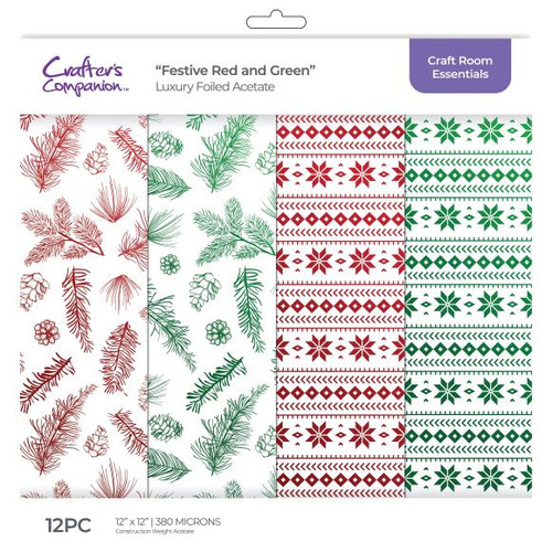 Crafter's Companion 12"X12" Luxury Foiled Acetate- Festive Red and Green