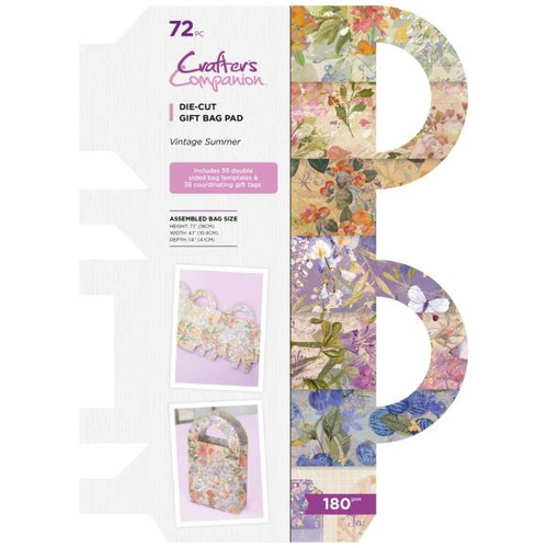 Crafter's Companion Die-Cut Gift Bag Pad- Vintage Summer 36 Bags & Matching Tags- 180 gsm