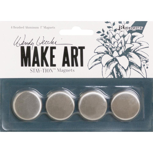 Wendy Vecchi Make Art Stay-tion Magnets- 4 brushed Aluminum 1" Magnets
