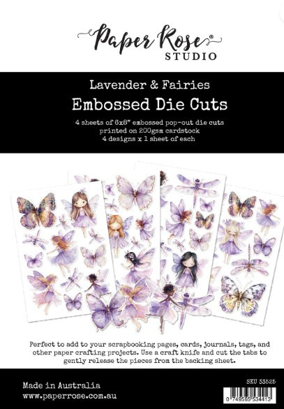 Paper Rose- Embossed Die Cut - Lavender & Fairies