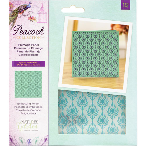 Crafter's Companion Nature's Garden- Peacock Collection- Plumage Panel 6"x6" Embossing Folder