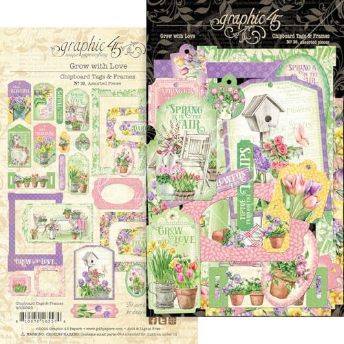 Graphic 45- Chipboard Tags & Frames- Grow with Love