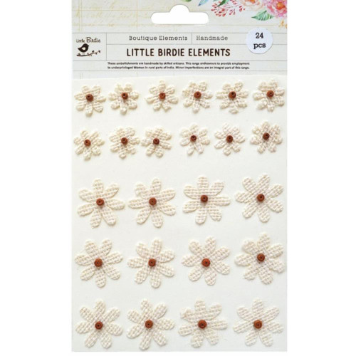 Little Birdie Crafts- Handmade Embellishments- Enchanted sticker Embellishment- Cream 24pc