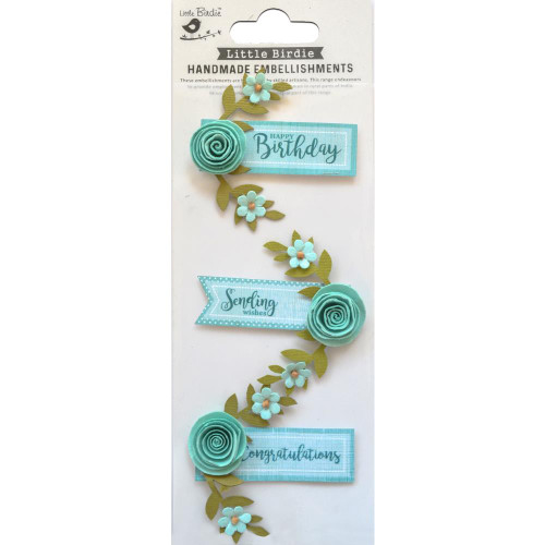 Little Birdie Crafts- Handmade Embellishments- Say it with Rose- Celeste- 3pc