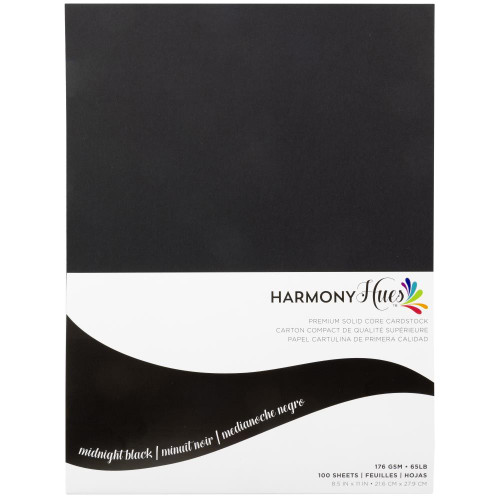 Harmony Hues Premium Solid Core Cardstock 100 sheets of 8.5x11 Midnight Black 176gsm