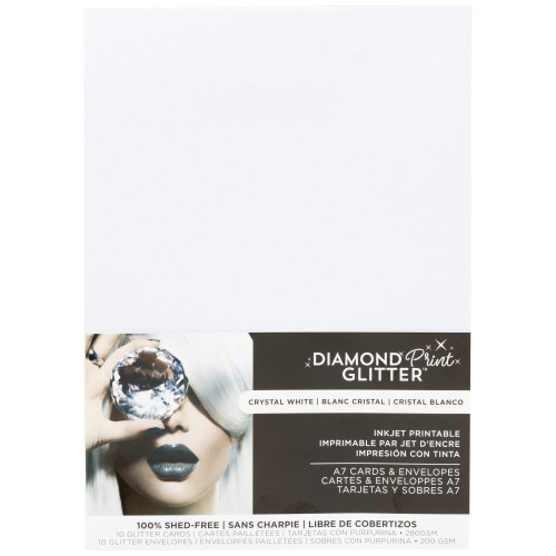 Harmony Paper Company Diamond Print Glitter- 10 Glitter Cards and Envelopes- Inkjet Printable- Crystal White