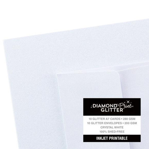 Harmony Paper Company Diamond Print Glitter- 10 Glitter Cards and Envelopes- Inkjet Printable- Crystal White