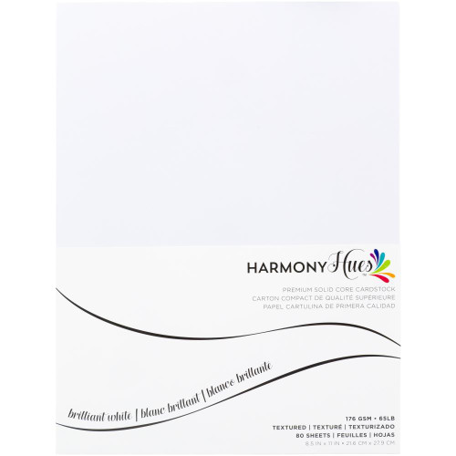 Harmony Hues Premium Solid Core Cardstock 80 sheets of 8.5x11 Textured Brilliant White 176gsm